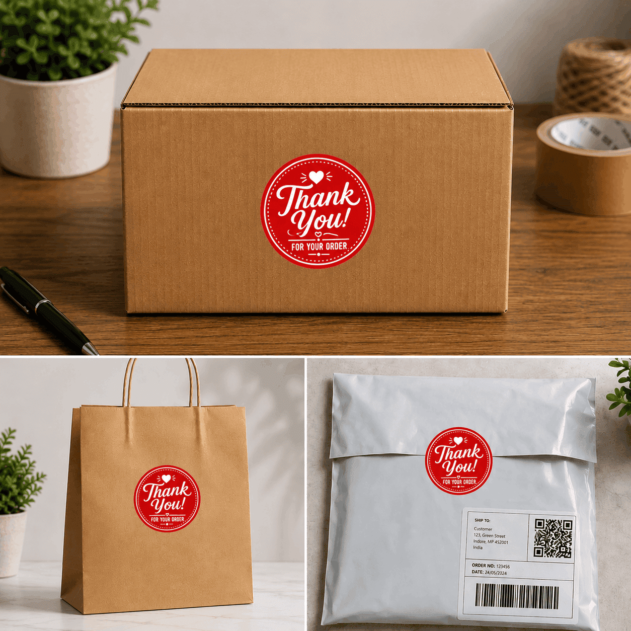 Thank You Packaging Stickers – 450 Round Labels (1.5" × 1.5")