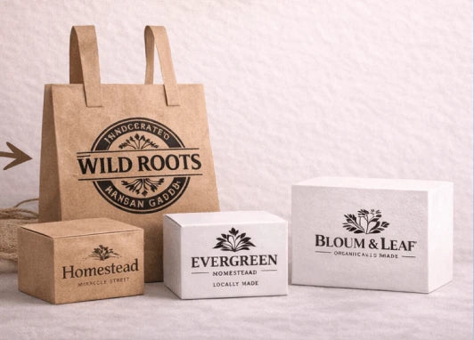 Business packaging after branding with custom rubber stamp