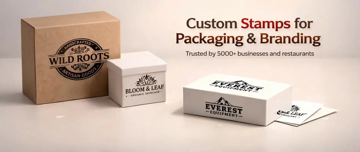 Premium custom rubber stamp with business logo for packaging and branding - Desktop