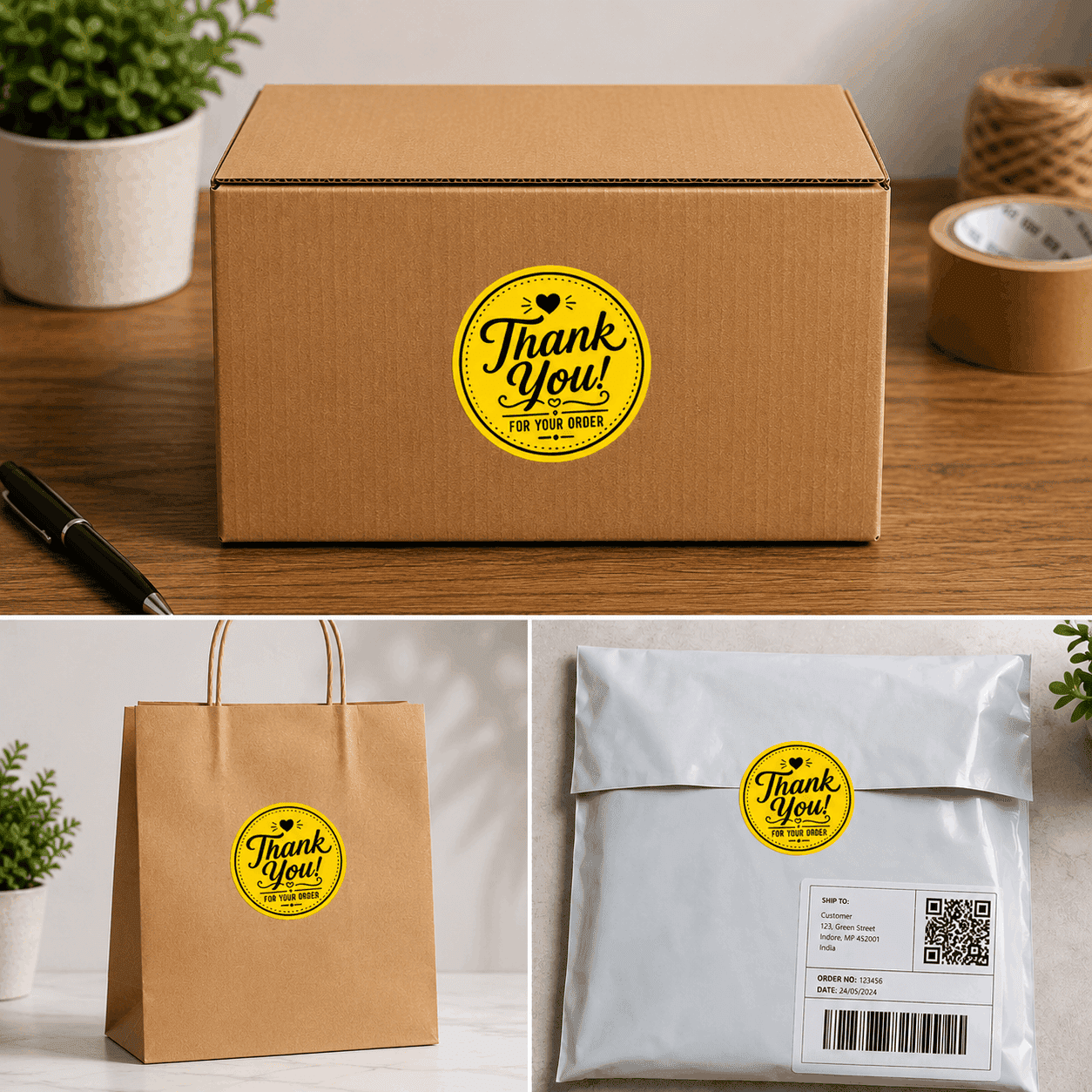 Thank You Packaging Stickers – 450 Round Labels (1.5" × 1.5")